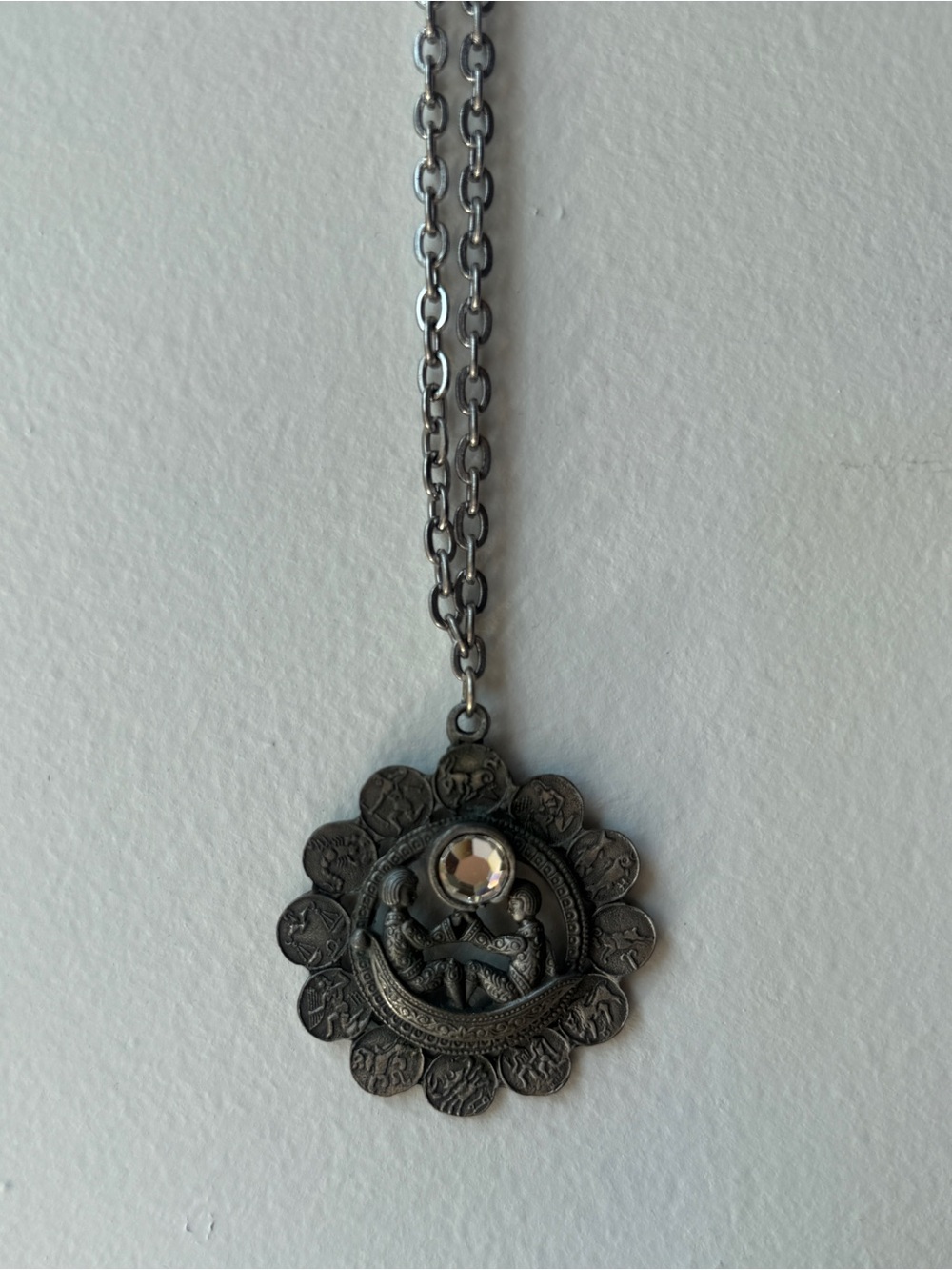 Vintage Silver Floral Pendant Necklace with Gen Accent